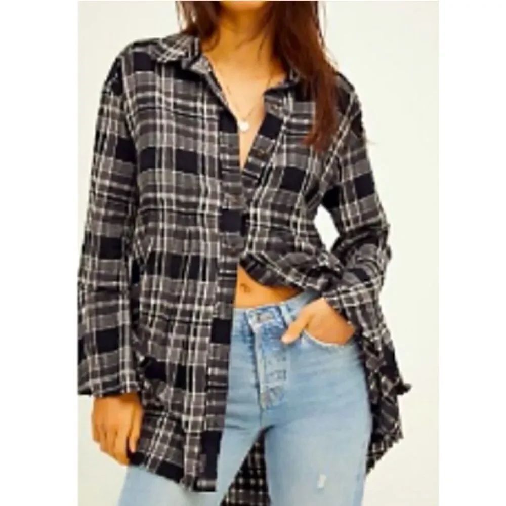 Free People Mary Anne Plaid Buttondown Tunic Size M/ Pristine